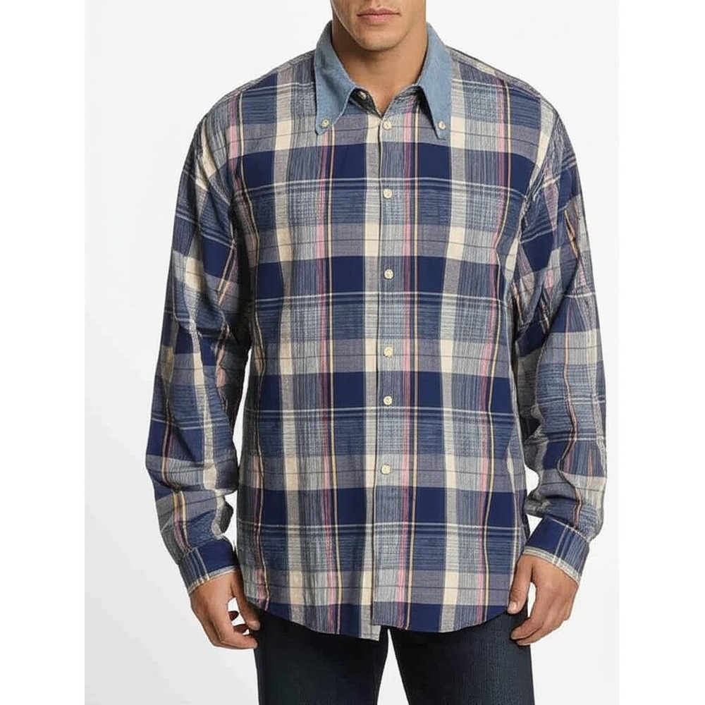 NWT Alexander Julian Mens Blue Plaid Button-Down Shirt Long Sleeve Vintage - Picture 1 of 8